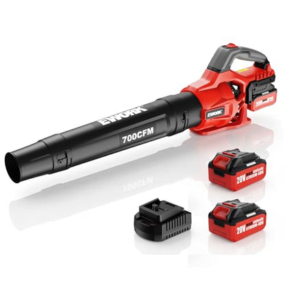 EWORK 20V 700CFM Cordless Leaf Blower with 2×4.0Ah Batteries and Charger