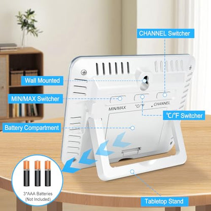 Urageuxy Wireless Indoor Outdoor Thermometer with 3 Sensors - color: Grey