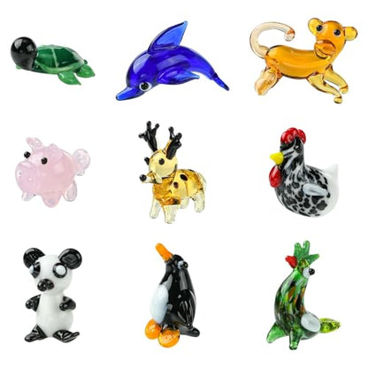 KitBeads 9Pcs Mini Glass Animal Figurines Handmade Lampwork Penguin Dolphin Deer Panda for Micro Landscape Dolhouse Fairy Garden Display Decor