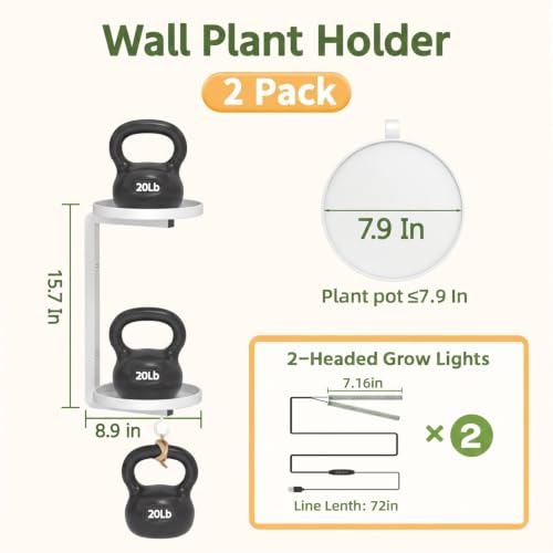 LASZOLA Plant Hanger Holder Shelf Wall Indoor with Lights, 2 Pcs White - color: Pure White, size: 2