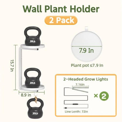 LASZOLA Plant Hanger Holder Shelf Wall Indoor with Lights, 2 Pcs White - color: Pure White, size: 2