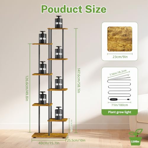 iDavosic.ly Plant Stand Indoor with Grow Lights, Tall 7 Tier Shelf, Brown - color: Rustic Brown with Light, size: 7 Tier