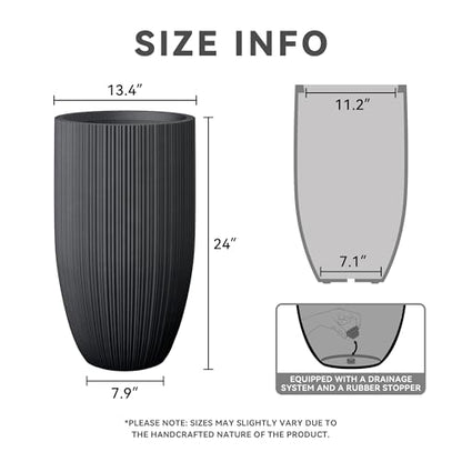 Kante Small Round Tapered Black Concrete Planter 24" Tall, Outdoor - color: Textured Black, size: 24" Tall
