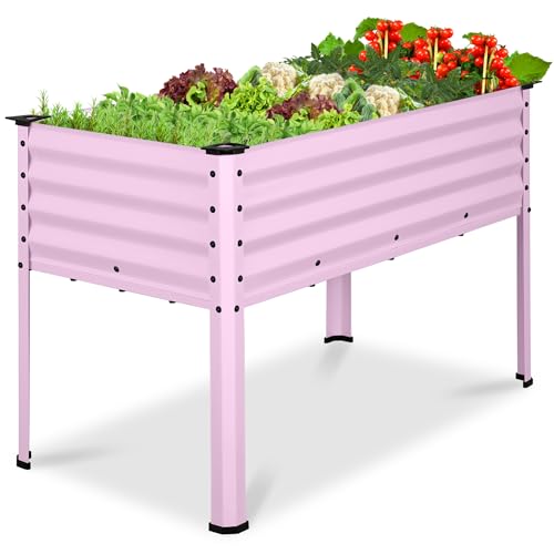 Best Choice Products 48x24x30in Galvanized Raised Garden Bed, Metal Elevated Planter Box, Vegetable Garden for Backyard, Patio, Balcony, 100% Non Toxic Materials - Pink - color: Pink, size: 48x24x30in