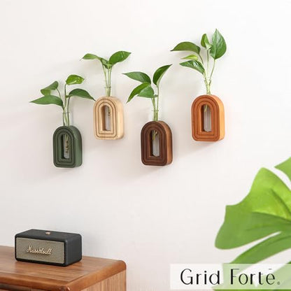 GRID FORTE 4 Pack Wood Wall Arched Propagation Vases