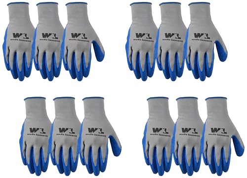 Wells Lamont 3 Pair Pack Latex Grip Work Gloves, Medium 133MF, Grey (Pack of 4) - size: Medium (Pack of 12)