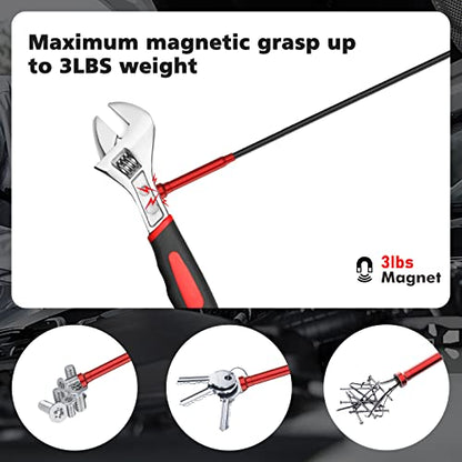 Housolution 28.34in Grabber Tool Magnetic, Bendable with LED Lights, Red - color: Red