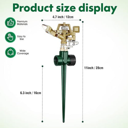 2 Pack Metal Impact Sprinkler for Yard, 360° Large Area Coverage
