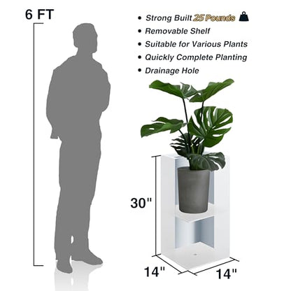 14Lx14Wx30H All-welded Seamless Metallic Tall Outdoor Planter Set of 2 - color: White