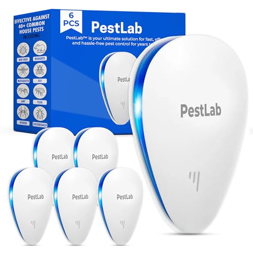 PestLab Ultrasonic Pest Repeller – Indoor Plug In Bug Repellent for Mice, Rodents, Rats, Roaches, Ants, Spiders, Mosquitoes & Bed Bugs – Electronic Pest Control Device with 300 Sq Ft Coverage – 6 Pack - size: 6 Pack