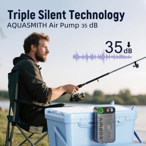 AQUASMITH Live Bait Aerator,Ultra-long Battery Life,Rechargeable Air Pump - size: Large