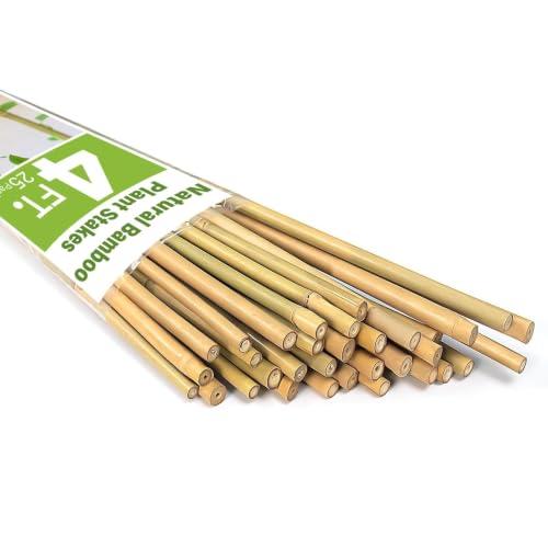 Natural Bamboo Poles, 4 Feet Bamboo Sticks for Plants, Wood Garden Stakes for Tomato, Bean, Flowers, Trees Potted and Climbing Plants, 25 Pack - size: 4FT-25PCS