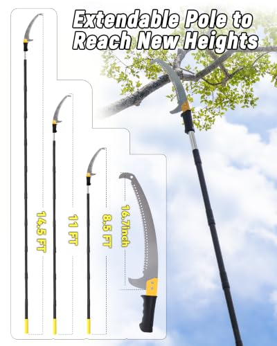 8.5FT Pole Saw with Adjustable Length for Tree Trimming, Lightweight Manual Pruning Saw with Mn Steel Blade, Long Extension Branch Cutter Pole Pruner for Yard, Garden, Patio and Forestry Use - size: 8.5FT