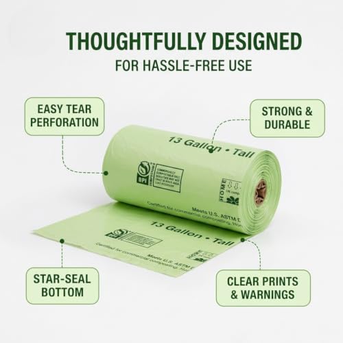 OrangeBio 13 Gallon Compostable Trash Bags, 50 Count, BPI Home Certified - size: 50 Count (Pack of 1)