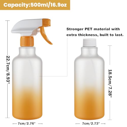 16.9oz/500ml Plastic Spray Bottles 2 Pack, Adjustable Mist Stream - color: Yellow