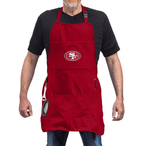 Team Sports America NFL Ultimate Grilling Apron with Bottle Opener and Insulated Beverage Holder, Adjustable Straps Men Women - color: San Francisco 49ers