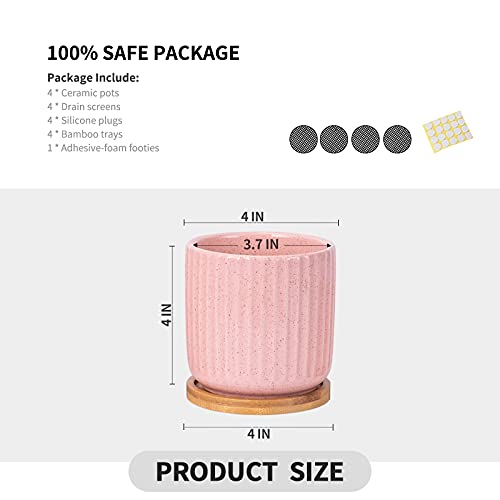 4 Inch Ceramic Multicolor Pots with Saucer and Drainage Hole, 4P - color: Stripe Multicolor