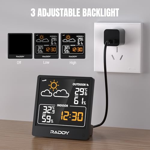 Raddy WF-50V Wireless Weather Station, 5.0 Inch VA Display, Black - color: Black