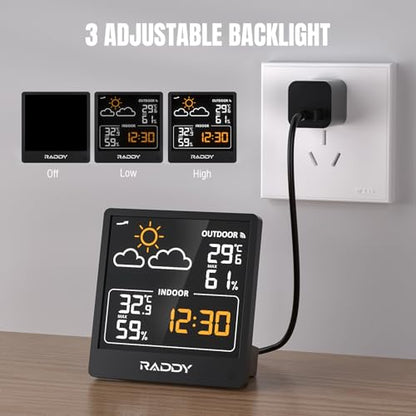 Raddy WF-50V Wireless Weather Station, 5.0 Inch VA Display, Black - color: Black