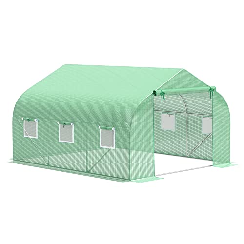Outsunny 11.5 x 10 x 6.5 ft Outdoor Walk-in Greenhouse Zippered Door Green - color: Green, size: 11.5' x 10' x 6.5'