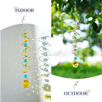 20.5in Yellow Crystal Gazing Ball Spiral Wind Spinner Suncatcher Decor - color: Gold With Yellow Ball Drop Prism