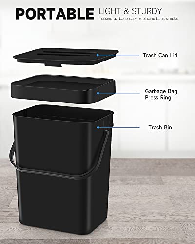 1.3 Gal Kitchen Compost Bin, Hanging Small Trash Can, 5L, Black - color: BLACK, size: 5 L / 1.3 Gal - Lid