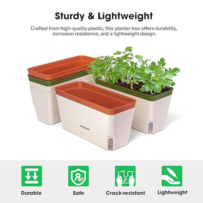 VIVOSUN Self-Watering Planters, 4-Pack 10.5 in Window Herb Planter Box - size: 4