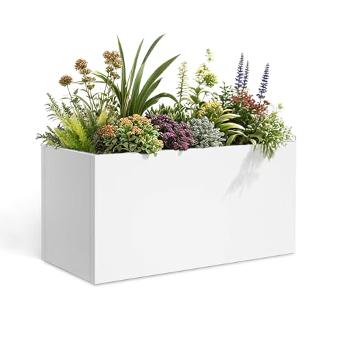 Metal Planter Box 36" L x 12" W x 16" H White Steel Outdoor Planter Box - color: White, size: 36 x 12 x 16