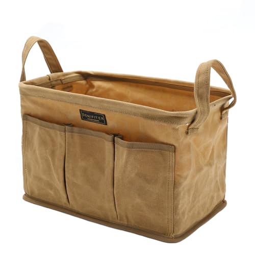 Tool Pouch, Heavy Duty 16oz Waxed Canvas Tool Bag, Rectangle Foldable Open Top Tool Bags with Handles, 7 Pockets | 13.8 x 7.8 x 7.8 Inches - color: Khaki-Single