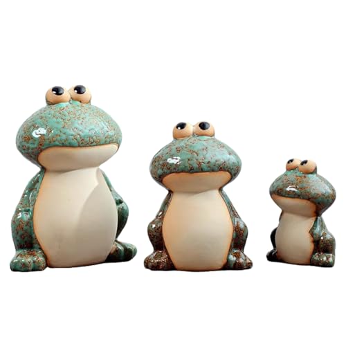 Frog Statues for Garden, Cute Outdoor Yard Decorations Set of 3 - color: Green