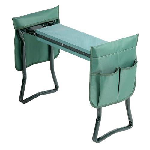 InfiniPower Garden Kneeler and Seat, Foldable Kneeling Bench with Sturdy Soft EVA Foam Pad, Hold Up to 330lb, 2 Tool Pouches Included, for Gardening, Fishing, Camping, Green