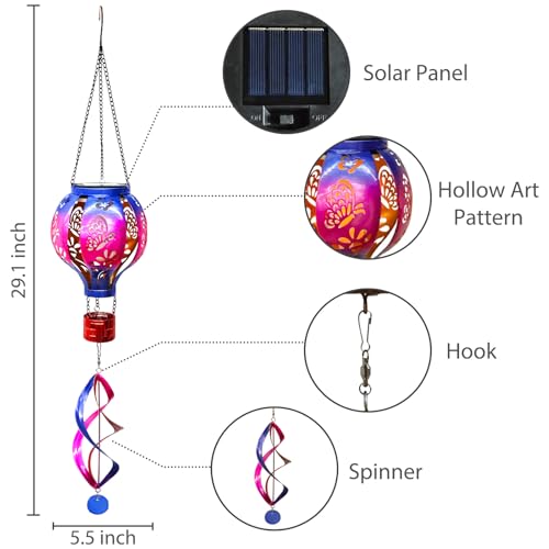 Hot Air Balloon Solar Lantern Butterfly Wind Spinners with Flame Light