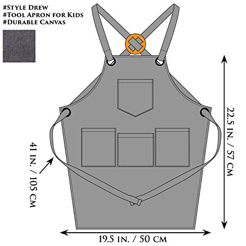NEOVIVA Work Apron for Kid Boys with Pockets,Canvas Tool Apron for Kids - color: Frost Gray