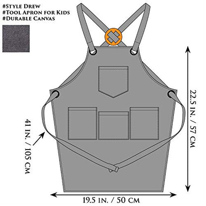NEOVIVA Work Apron for Kid Boys with Pockets,Canvas Tool Apron for Kids - color: Frost Gray