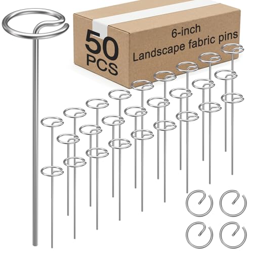 Heavy Duty Landscape Staples, 50 Pack 6-Inch G-Shaped Thickened Galvanized Garden Fabric Staples,Rust-Resistant Ground Cover Pins for Weed Barrier, Erosion Control & Landscaping Projects - size: 6 in 50 PCS