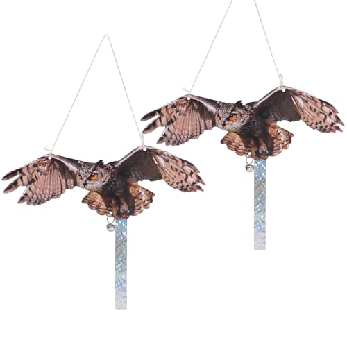 Plastic Owl, 2Pack Fake Owls, Reflective Owl Hanging Decoration, Barn Swallow Deterrent Dual-Side Printed Raster Fake Hawk Eagle for Garden Patio Windows - color: 2 Brown Winged Eagle