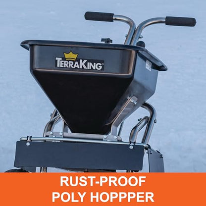 TerraKing Commercial Push Spreader for Rock Salt, Ice Melt, Fertilizer and Grass Seed, 70 lb Capacity with Stainless Steel Frame