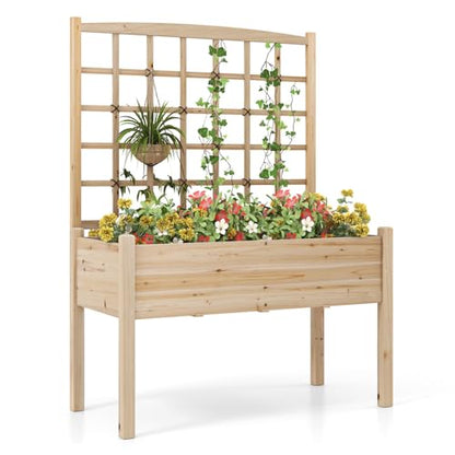 HAPPYGRILL Raised Garden Bed with Lattice Trellis & Legs - size: 47" x 24" x 63"