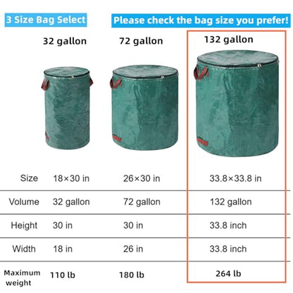 3 Pack 132 Gallons Reusable Yard Waste Bags with Lid Leaf Bags - style: 3pcs 132 gallons bags with lid