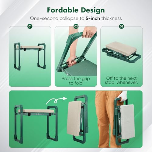 SakerPlus Garden Kneeler and Seat, Heavy Duty Foldable Garden Stool