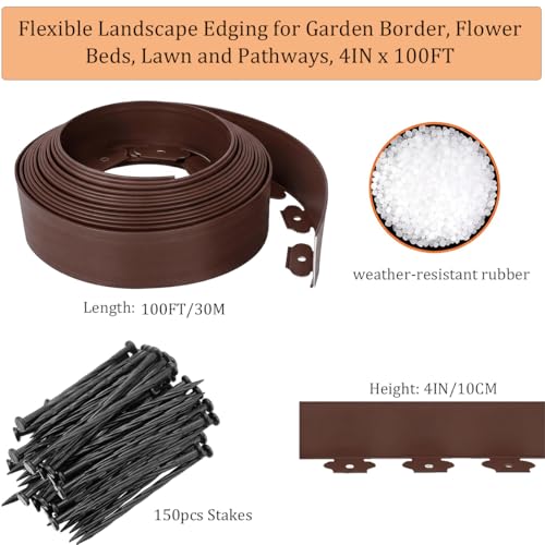 Landscape Edging 100FT, Plastic Garden Edging Border [Extra High 4IN Tall] - color: Brown, size: 4IN x 100FT