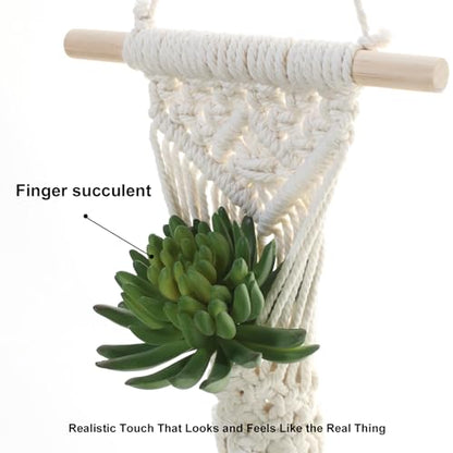 Macrame Wall Hanging Plant Holder with Artificial Succulent, Natural Cotton with Wood Dowel, Boho Wall Decor, Hanging Plants Set of 2 (Succulent 2pcs) - color: Succulent 2pcs
