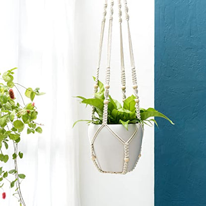 Mkono 43 Inch Macrame Plant Hanger Indoor Hanging Planter Holder Ivory 1Pc - color: Ivory
