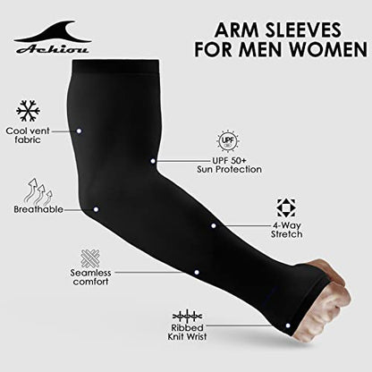 Achiou Arm Sleeves for Men Women, Sun Sleeves UV Protection Cooling Sports - color: 3 Pairs: Black