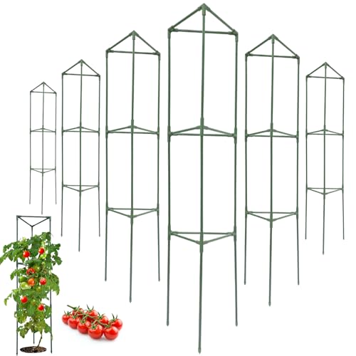 Tomato Cages for Garden&Pots, 6 Pack 50" Plant Support Trellis for Tomatoes, Cucumbers, Beans | Heavy-Duty Steel with Rust-Proof Coating | Garden Stakes for Outdoor Indoor Plants - size: Trilateral-50"*11.8"-6 Pack