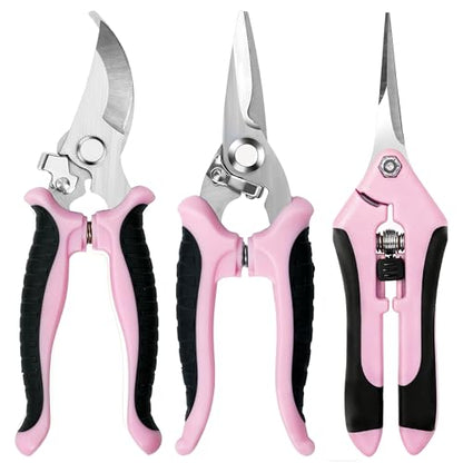 EWPJDK 3 Pack Garden Pruning Shears Scissors Clippers Stainless Steel(Pink) - style: Pink