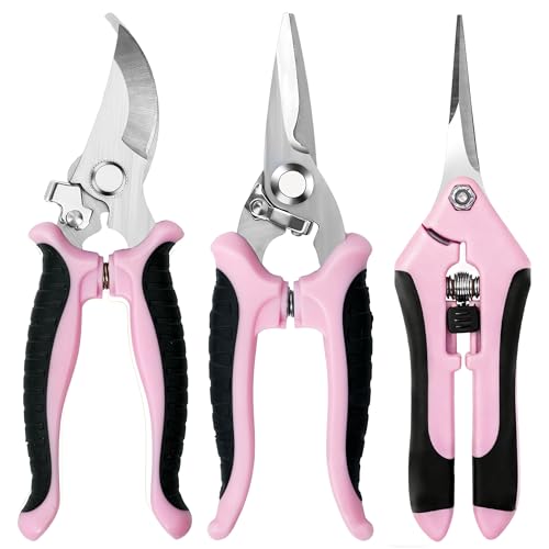 EWPJDK 3 Pack Garden Pruning Shears Scissors Clippers Stainless Steel(Pink) - style: Pink