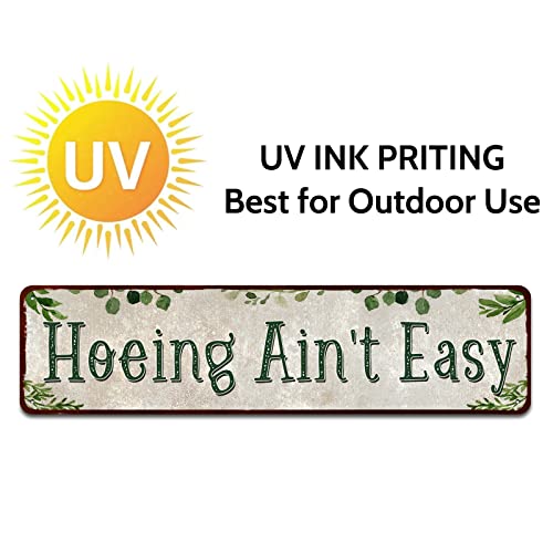 Rustic Tin Sign Hoeing Ain't Easy Gardening Garden - color: hoeing ain't easy