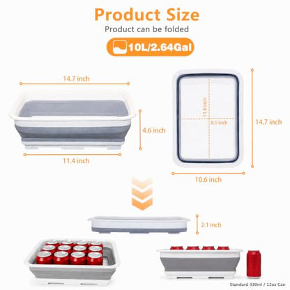 Goderewild Collapsible Dish Pan, 10L (2.6 Gal) Foldable Sink Tub, Gray - color: Gray