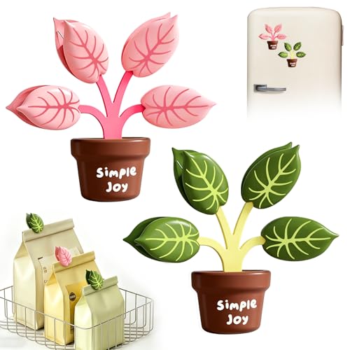 2Pcs Cute Chip Clips, Green Plant Shape Magnetic Chip Clips, Heavy Duty Magnetic Chip Clips for Food Storage, Sealing Clips for Snack Bags, Coffee Bags, Fridge Decor